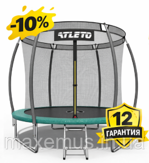 Батут Atleto 252 см (8 ft) с внутренней сеткой и лестницей зеленый семейный Мостиська - фото 13