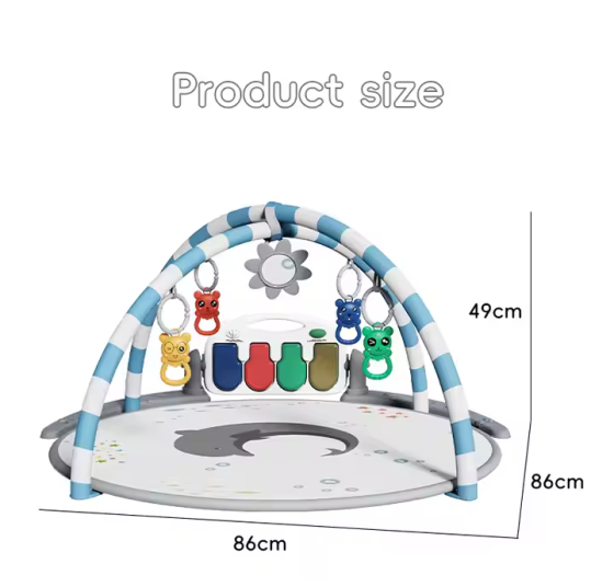 Детский игровой коврик с пианино, подвесными игрушками, развивающий коврик в сером цвете Каменец-Подольский