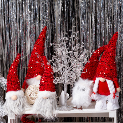 Новогодняя фигурка Novogod`ko Гном, красная пайетка, 36 см, LED (973720) Винница - изображение 2