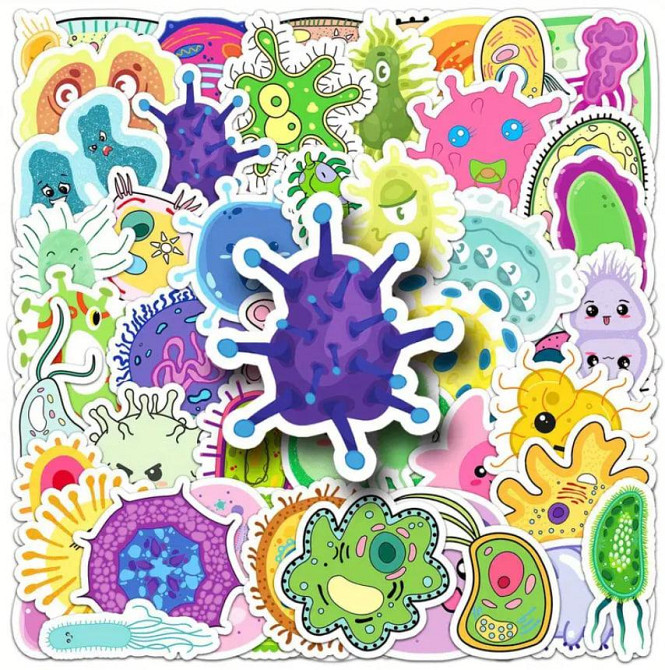 Набір наклейок (стікерів) "Мікроорганізми. Біологія. (50 шт.), стікерпак мікроби. Київ - фото 1