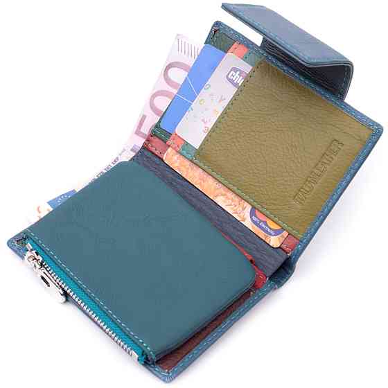 Жіноче портмоне з оригінальною монетницею з натуральної шкіри Бірюзовий (ST Leather) Київ