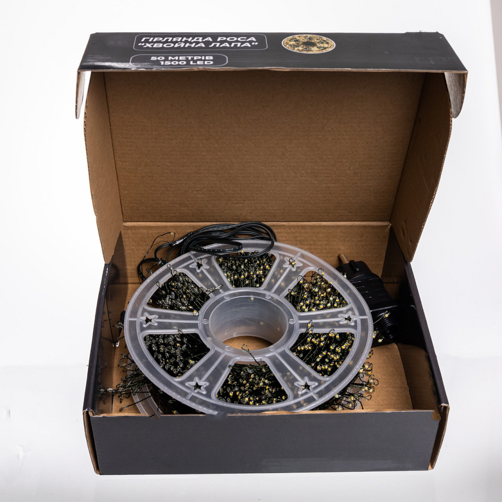 Garlando Новорічна гірлянда кімнатна роса Хвойна лапа 50 м 1500 LED зелений провід Жовте сяйво Киев - изображение 5