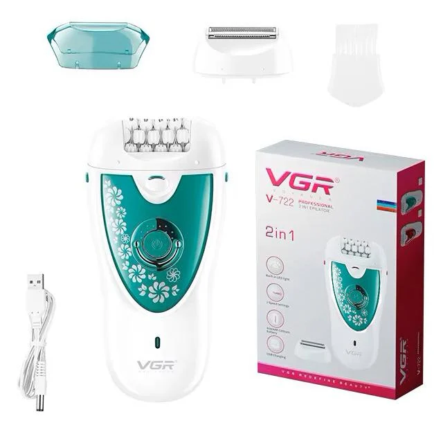 Жіночий епілятор та бритва VGR V-722 (2 насадки) Бірюзовий з білим Вінниця - фото 1