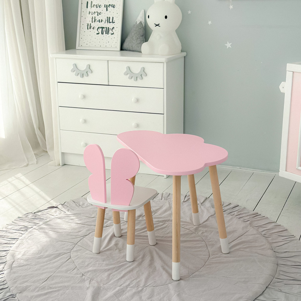 Стіл хмарка і стільчик метелик дитячий рожевий з білим сидінням. Столик для занять, ігор, їжі Київ - фото 9