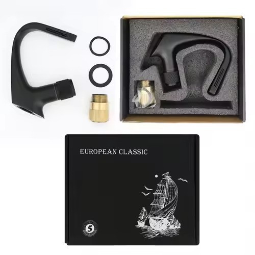 Змішувач для умивальника з латуні чорний дизайнерський з водоспадом, для раковини з 1 вентелем Кам'янець-Подільський - фото 7