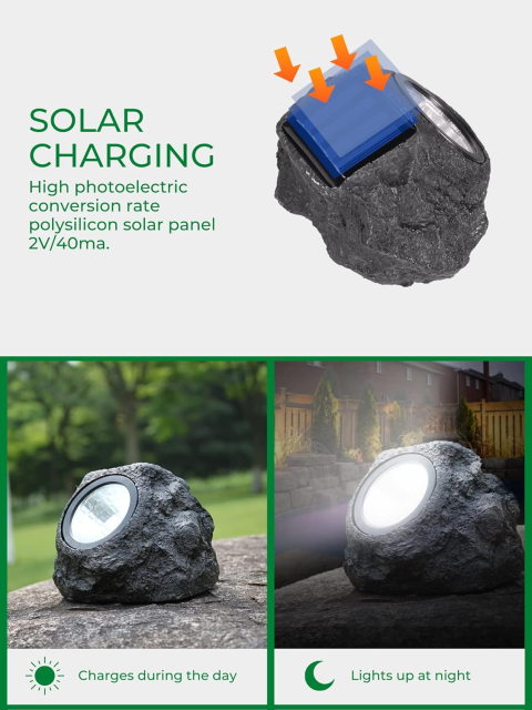 Садовий світильник на сонячній батареї Garden Light Stone: декоративний ліхтар-камінь для газону та доріжок Одеса - фото 7
