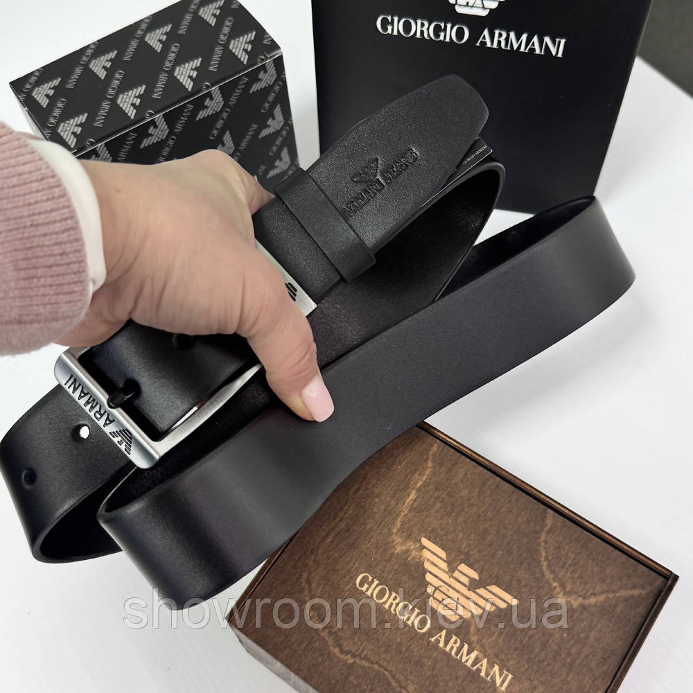 Мужской брендовый ремень из натуральной кожи (328) черный Киев - изображение 3