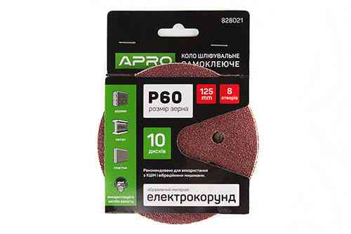 Круг шлифовальный 8 отверстий (на липучке) 125мм Р60 APRO Ровно