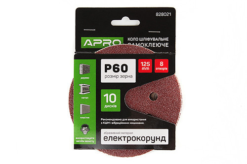 Круг шлифовальный 8 отверстий (на липучке) 125мм Р60 APRO Ровно - изображение 1
