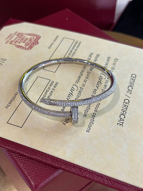 Cartier розкішний браслет цвях | Розсип цирконів по колу | Покриття біле золото, проба AU 750 Одеса - фото 10