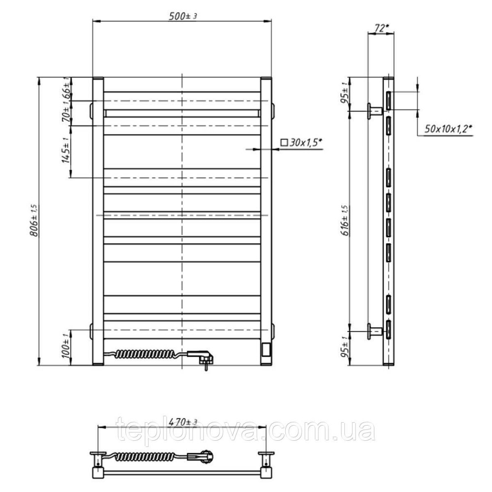 Сушарка для рушників Largo 500х800 Sensor ліва з таймером, білий оксамит Чернівці - фото 5