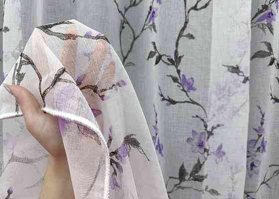 Тюль VR-Textil 1910т Flora Батист Білий з фіолетово-чорним принтом 300х270 см (40-244) Київ