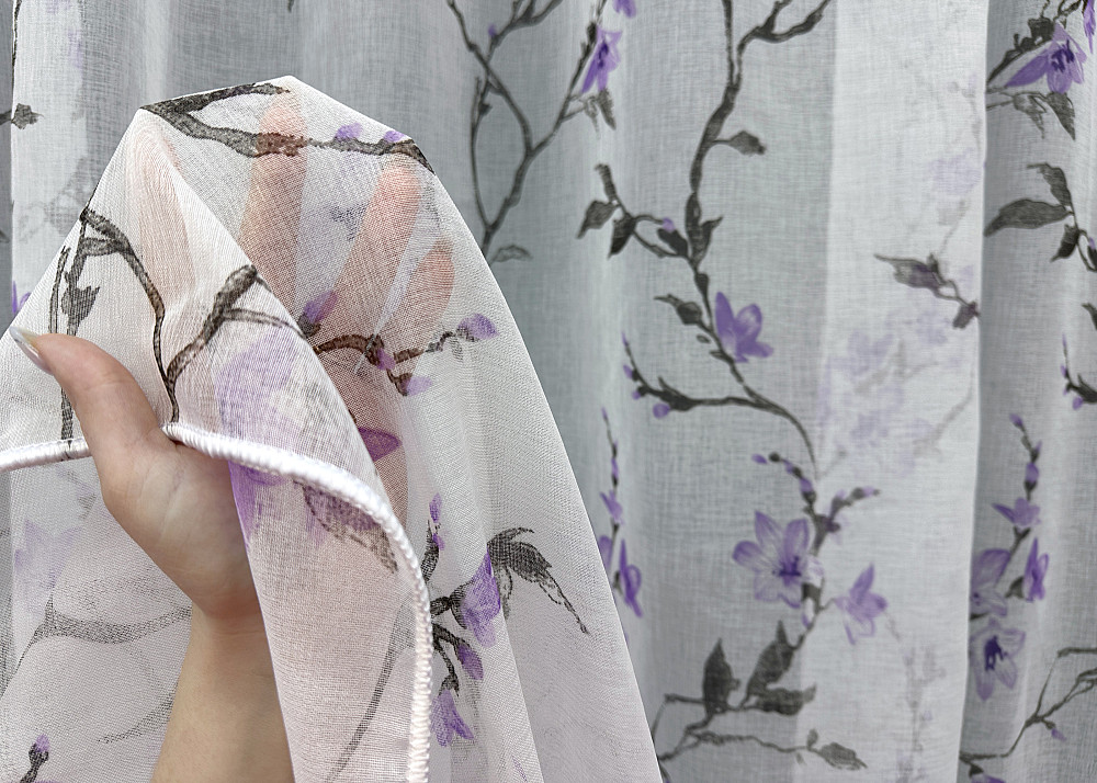 Тюль VR-Textil 1910т Flora Батист Білий з фіолетово-чорним принтом 300х270 см (40-244) Київ - фото 4