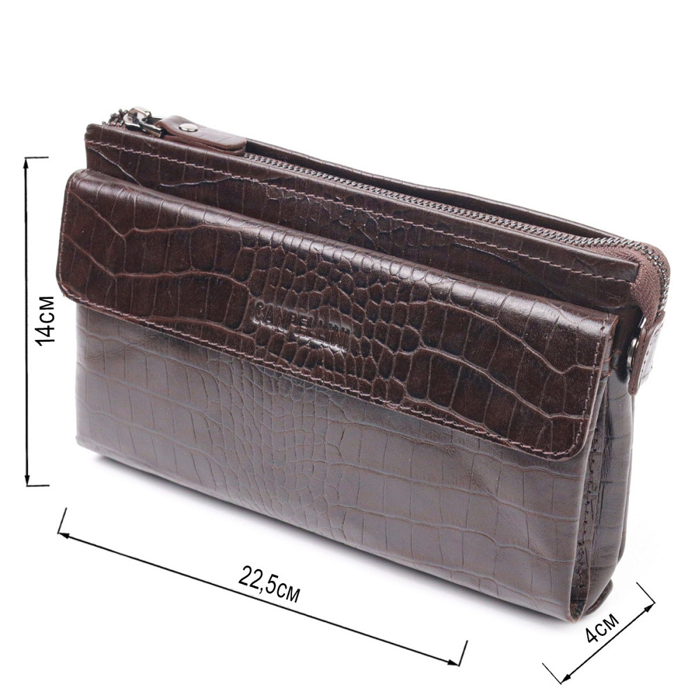 Модный клатч для мужчин из натуральной фактурной кожи CANPELLINI 21552 Коричневый Киев - изображение 3