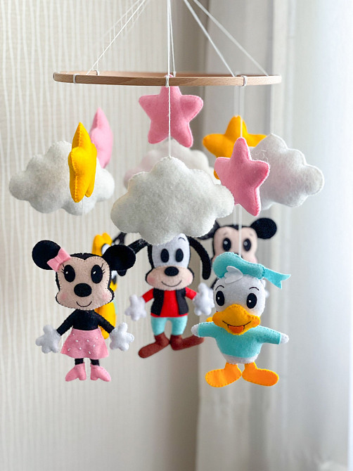 Дитячий мобіль на ліжечко для немовлят ручної роботи WooolyWool «Міккі» Київ - фото 3