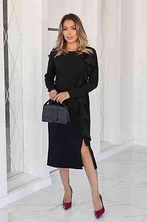 Приталене мідіплаття з воланом "Aiza" Норма та батал Чорний, 50-52 Київ