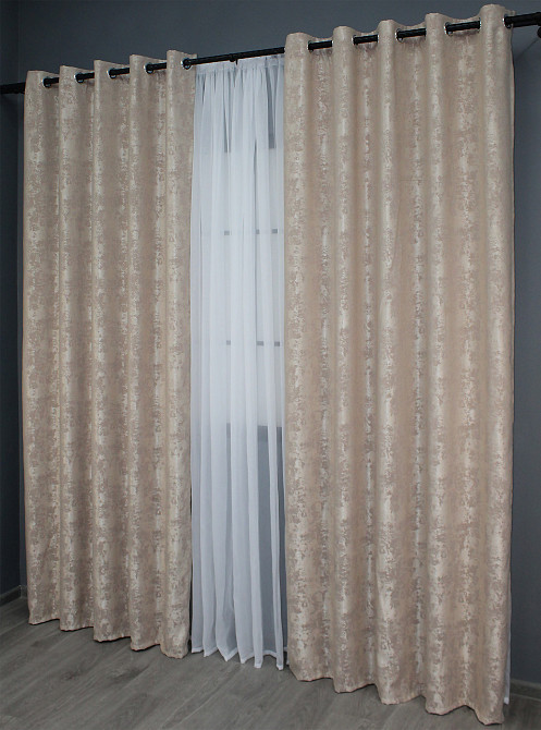 Комплект штор на люверсах VR-Textil Жаккард Sultan YL № 1290ш Бежево-пудровый 150х250 см 2 шт (37-0025) Киев - изображение 5