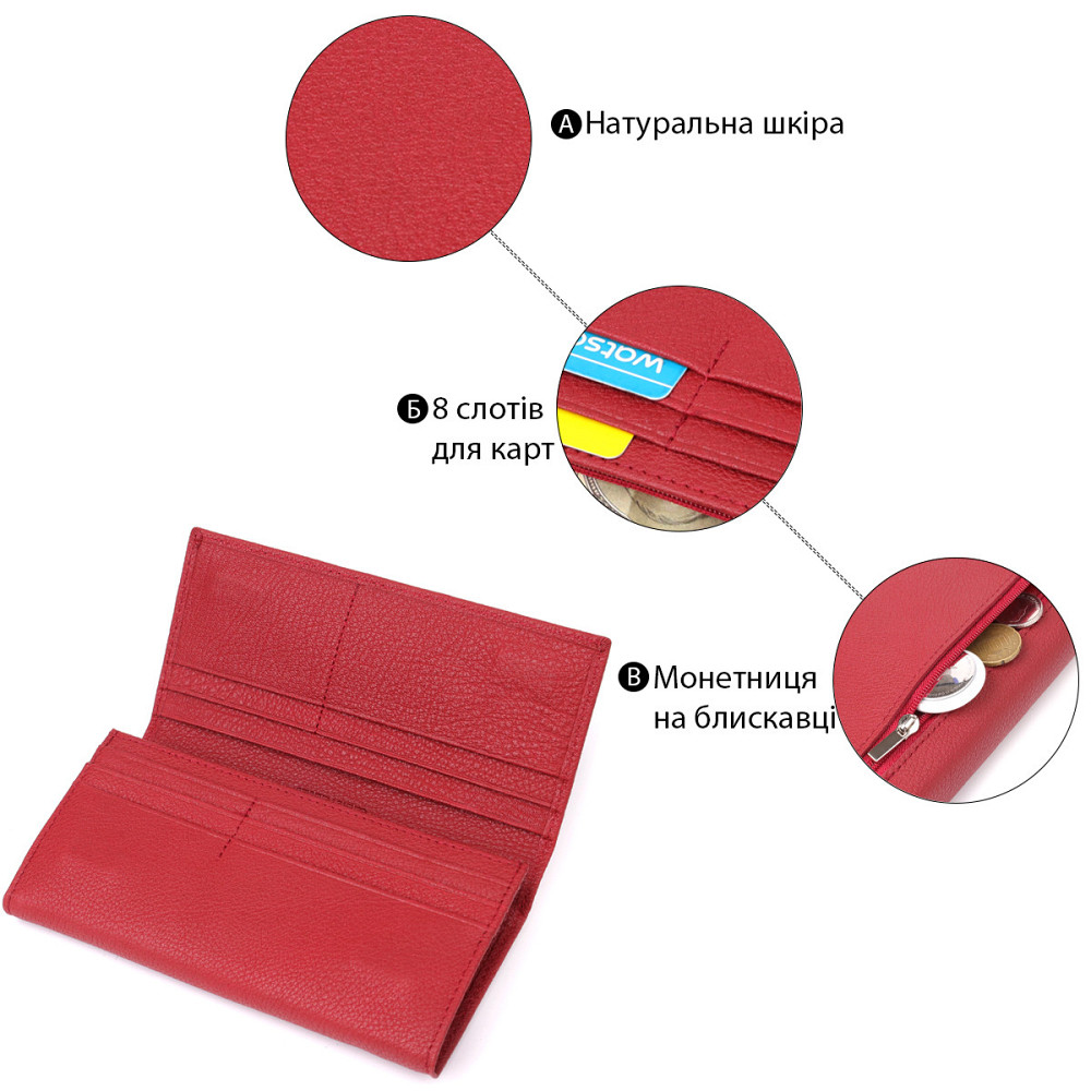 Яскравий вертикальний гаманець із натуральної шкіри Червоний (ST Leather) Київ - фото 8