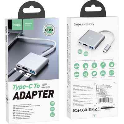 Концентратор HOCO USB-C to USB3.0+HDMI+PD HB14 Silver (6931474725790) Винница