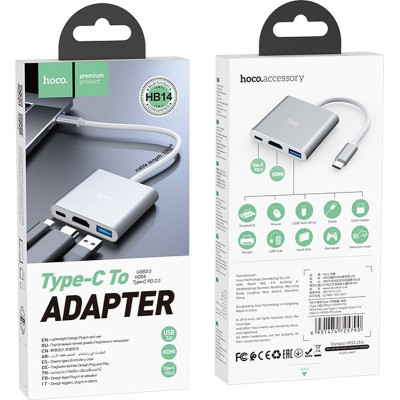 Концентратор HOCO USB-C to USB3.0+HDMI+PD HB14 Silver (6931474725790) Винница - изображение 6