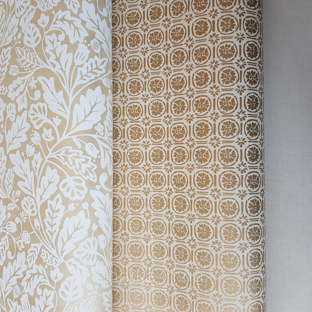 Шпалери вінілові на флізелін Caselio Mystery 0.53х10 м яскраві листя дубок білі на золотистому Київ - фото 2