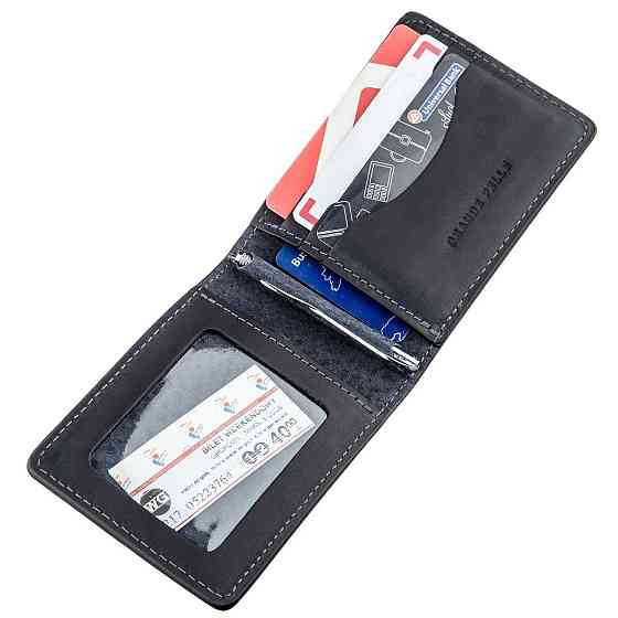 Стильний затискач для грошей вінтажний GRANDE PELLE 11194 Чорний Київ