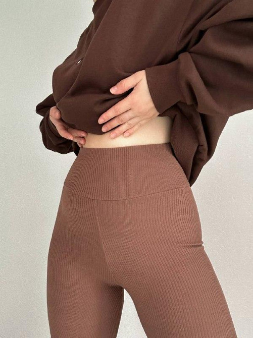 Женские теплые лосины в рубчик Мокко 46/48 Харьков - изображение 4