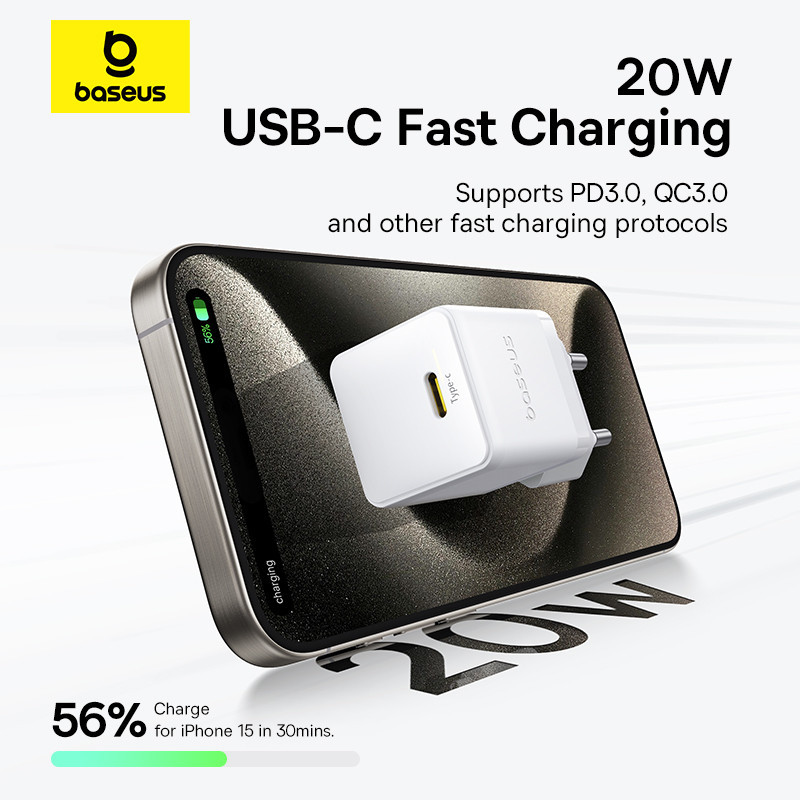 Мережевий зарядний пристрій Baseus Palm Fast Charger 1C 20W EU Moon White (with Baseus Mini White Cable USB-C to USB-C 60W Київ - фото 11