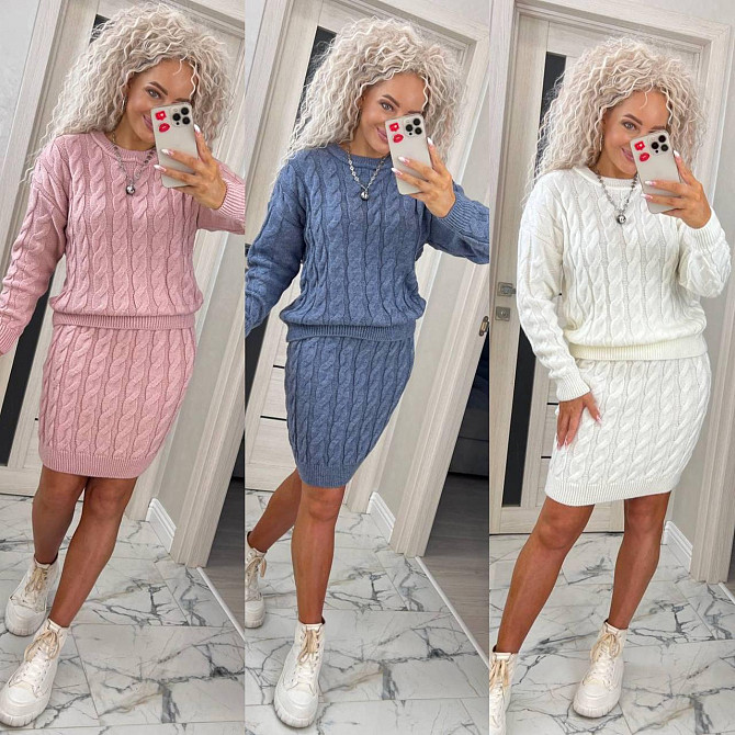 Женский модный вязаный костюм косами свитер и юбка. 42-50р Київ - фото 1