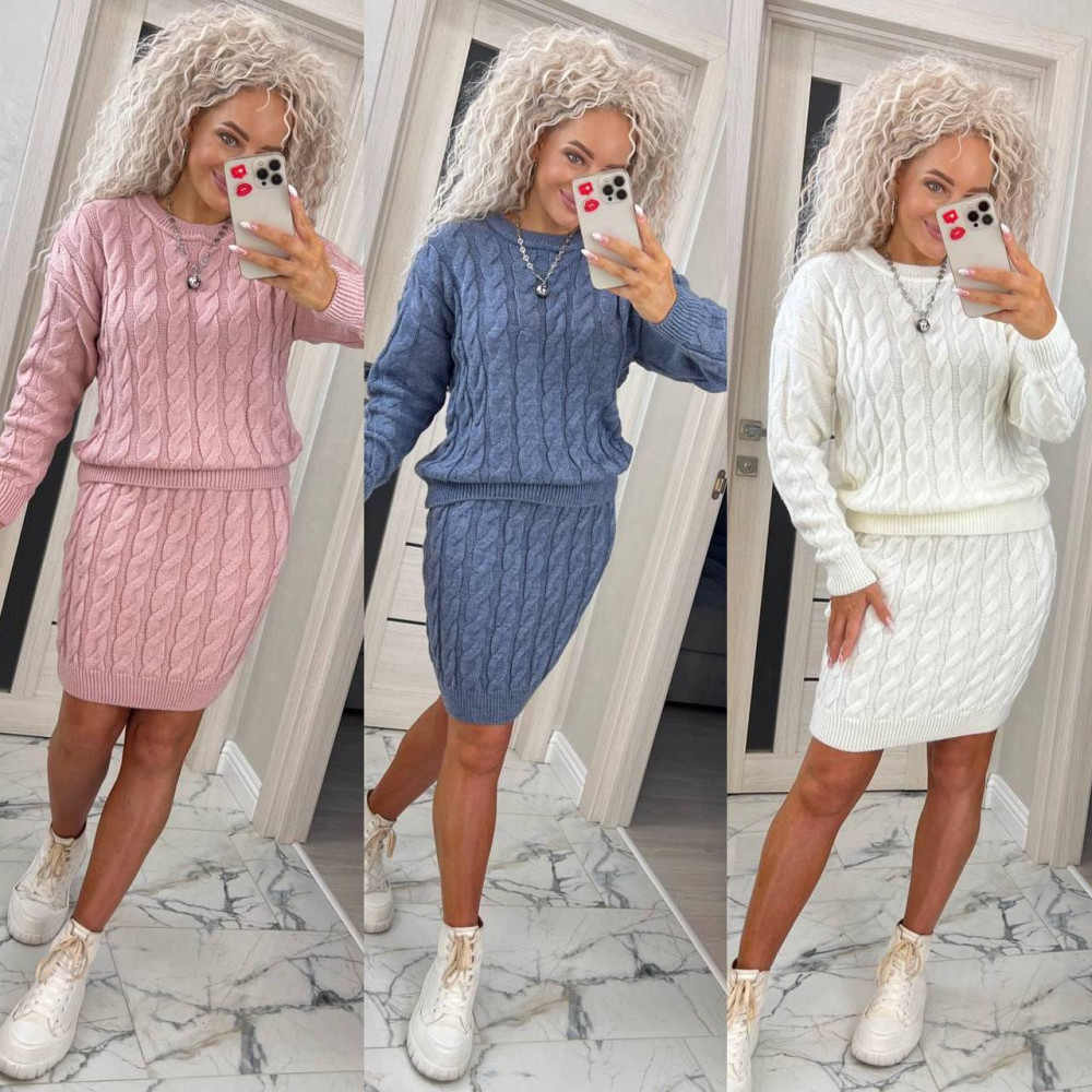 Женский модный  вязаный костюм косами  свитер и юбка. 42-50р Киев - изображение 1