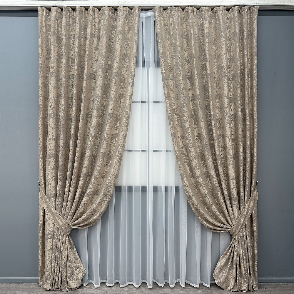 Комплект готових штор VR-Textil Жакард Sultan XO № 1143ш Капучино 100х290 см 2 шт (31-898) Київ - фото 10