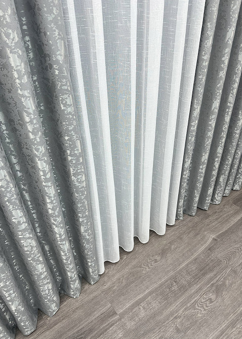 Комплект штор VR-Textil Льон Мармур 150х270 2шт і Тюль 500х270 1911ш-115т Світло-сірий з білим 71-131/4 Київ - фото 8