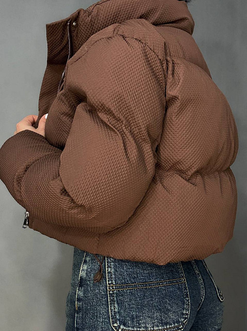 Куртка женская Fashion 3072 вафельная короткая с воротником-стойкой коричневая, коричневый, L Киев - изображение 6