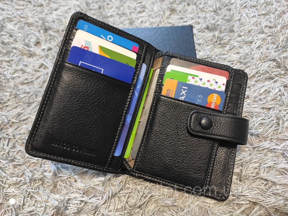 Маленький кожаный кошелек на много карт черного цвета Marco Coverna Киев - изображение 4