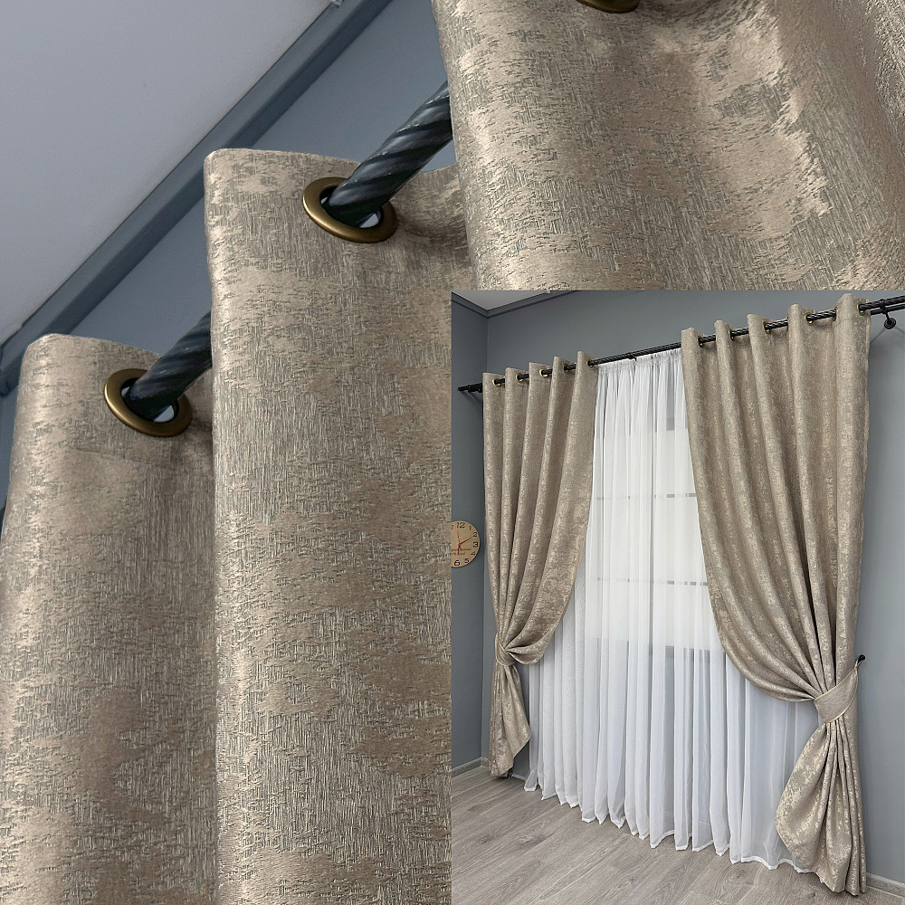 Комплект штор на люверсах VR-Textil Жаккард Sultan XO № 1683ш 150х250 см 2 шт Капучино (37-0196) Киев - изображение 9