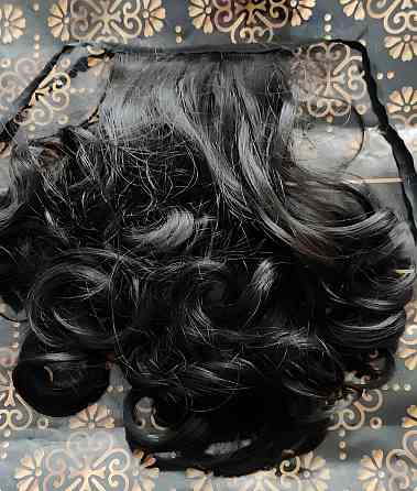 Перука хвіст чорний. Волосся шиньйон хвилястий. Накладний хвіст із затискачами. Шиньйон для брюнеток 51 см Київ