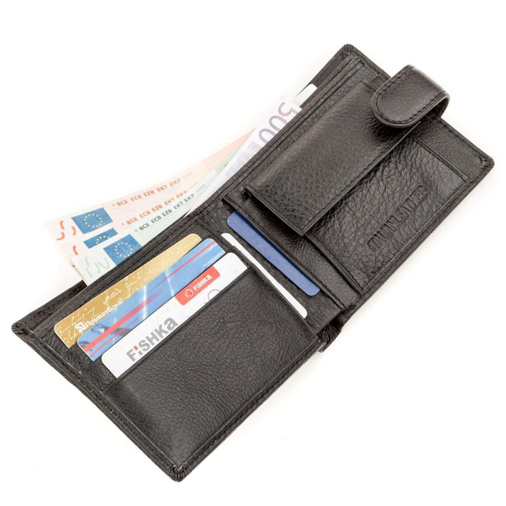 Мужской кожаный купюрник для карт купюр и монет ST Leather 18308 Черный Киев - изображение 5