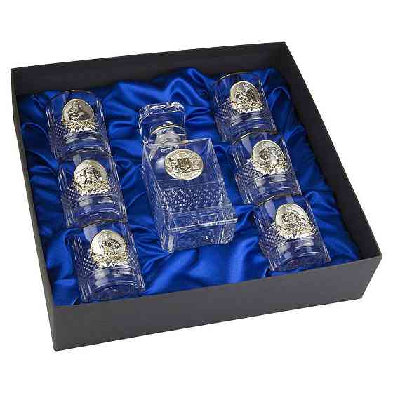 Набор для виски Boss Crystal Гербовый с казаками (графин и 6 бокалов) серебро, золото, хрусталь Киев