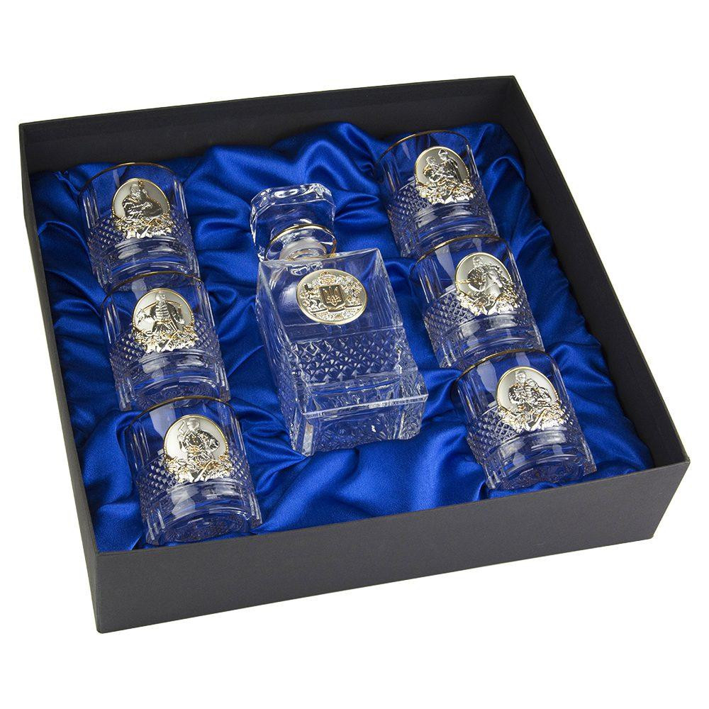 Набор для виски Boss Crystal Гербовый с казаками (графин и 6 бокалов) серебро, золото, хрусталь Киев - изображение 1