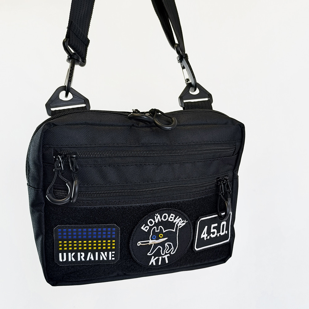 Тактична сумка для патчів Cordura 600D — 5 кишень, месенджер чорний з тканини KP-68 Львів - фото 2