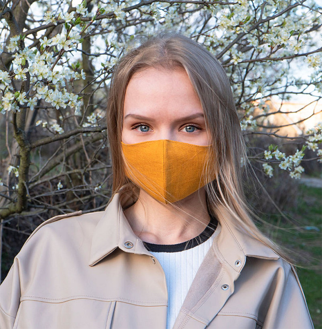 Маска защитная многоразовая из 100% ЛЬНА Размер M (Горчица) Сумы - изображение 5