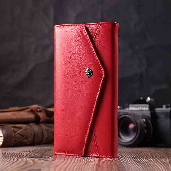 Женский кошелек с геометрическим клапаном из натуральной кожи Красный (ST Leather) Киев