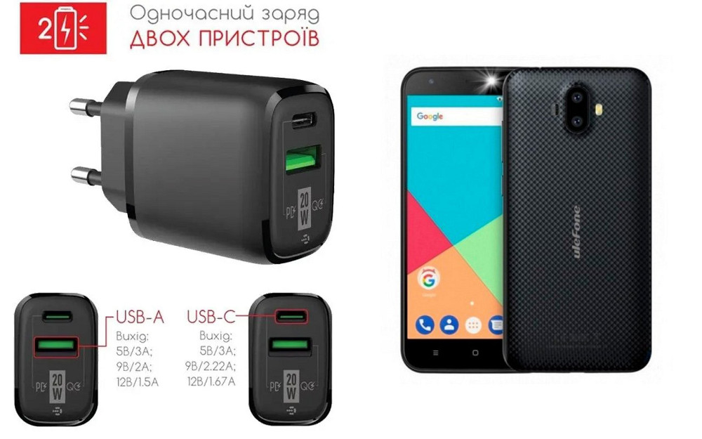 Сетевое зарядное устройство для Ulefone S7, 20W 3A, Quick Charge 3.0 Киев - изображение 1