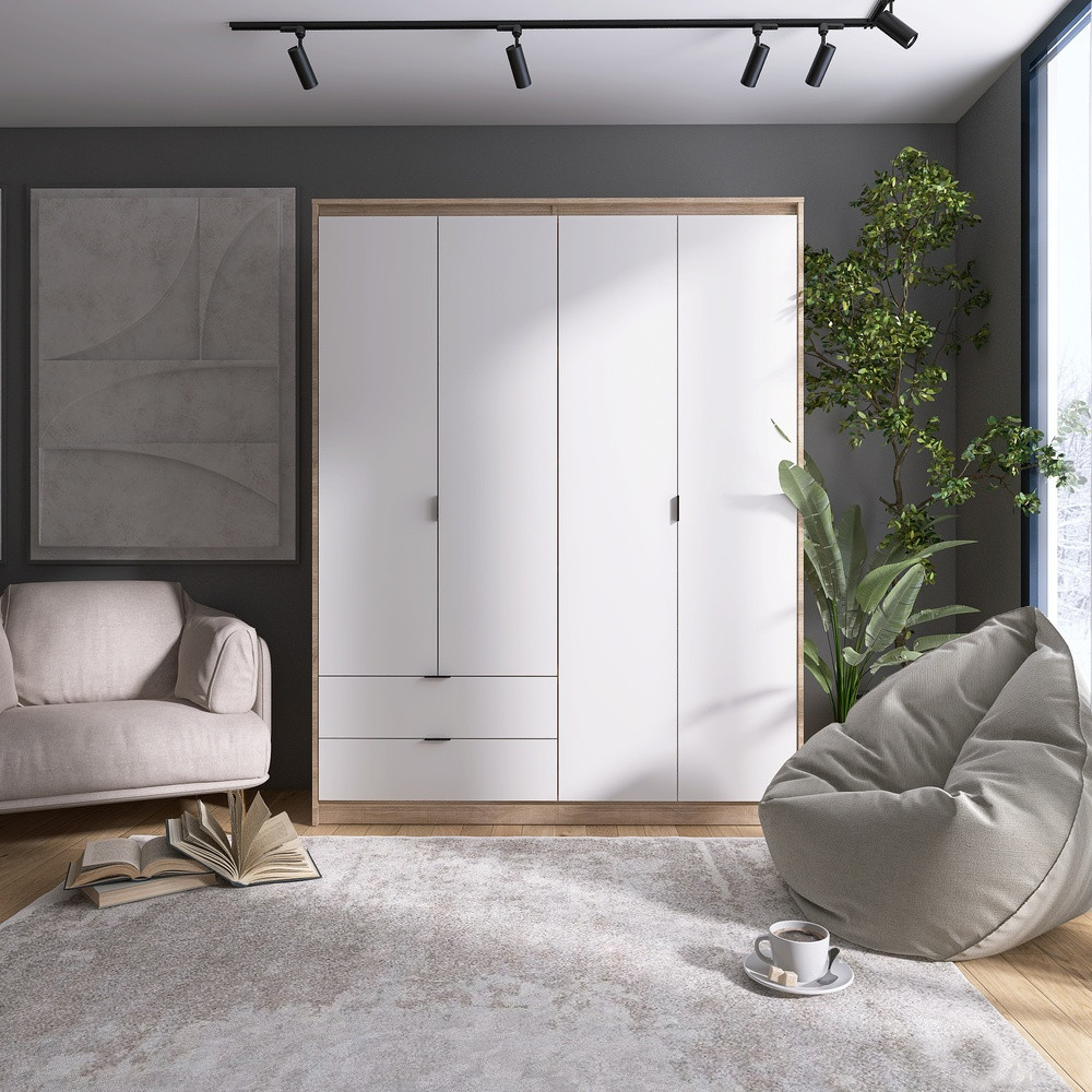 Шкаф распашной для одежды с выдвижными ящиками (штанга - полки) Эверест Сити-1600 160,2х50х204,6 см Дуб сонома/Белый (DTM-071119) Львов - изображение 1