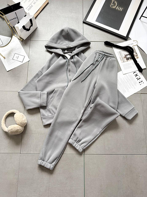 Жіночий стильний повстяний костюм-двійка турецька тринитка Сірий, 42/44 Одеса - фото 2