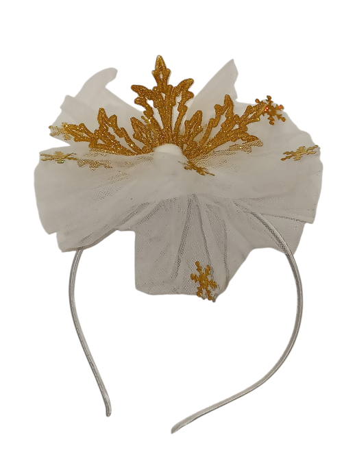 Обруч снежинка золотая с фатином на голову one size ручная работа белый Киев - изображение 3