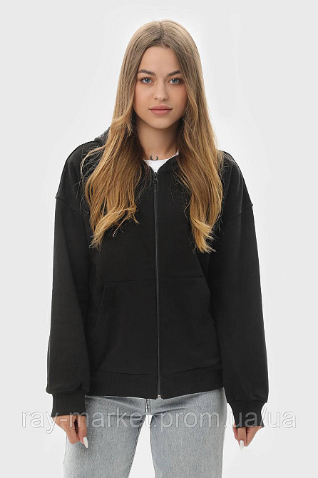 Худи на молнии женское базовое RAY PREMIUM LOOSE черное (U0409W-Black) L Киев - изображение 2