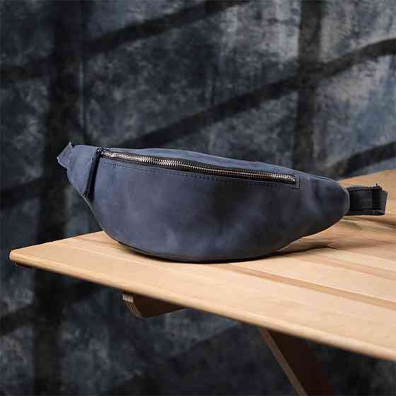 Чоловіча бананка відмінної якості з натуральної шкіри вінтажної Shvigel 23141 Синій Київ