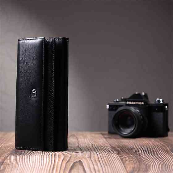 Функціональний жіночий гаманець з двома клапанами із натуральної шкіри Чорний (ST Leather) Київ