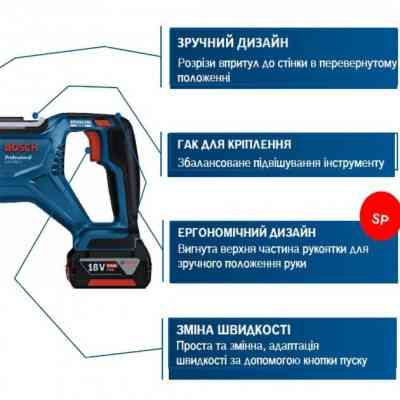 Сабельная пила Bosch GSA 185-LI, 18 В, пропил 230мм, ход 28мм (без АКБ и ЗУ (0.601.6C0.020) Винница